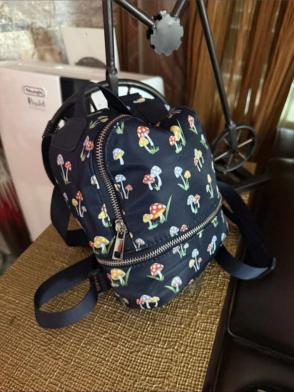 Kids Navy Mushroom Print Mini Backpack - Cute Kids Bag